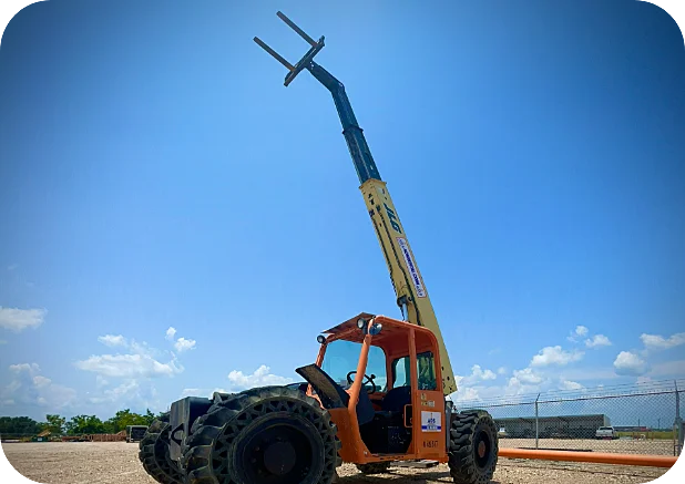 reach forklift extended up in the air