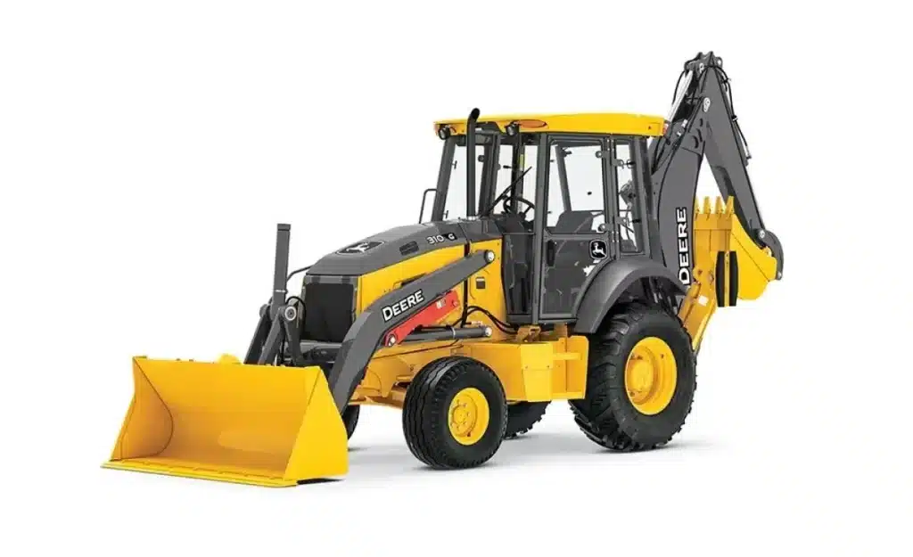 John Deere Backhoe Loader with Front and Rear Attachments